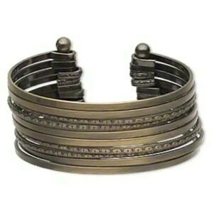 Antiqued Brass Steampunk Grunge 10-Row Smooth and Oval Design Cuff Bracelet